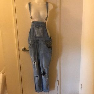 Light blue denim overalls